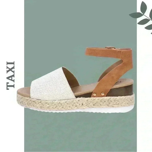 Taxi Adrianna Espadrille Sandal Wedge Buckle Closire Beige - Picture 2 of 4